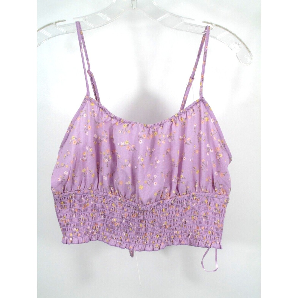 NWT PINK ROSE Camisole Top Women Junior Medium Lilac Floral Stretch Hem Tie Back